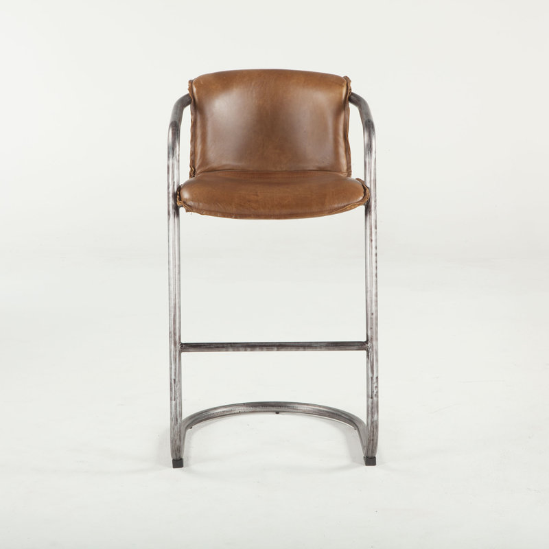 Chiavari Distressed Leather Bar Stool, Chestnut Leather/ Brushed Nickel Frame, Counter Stool (26" Seat Height)