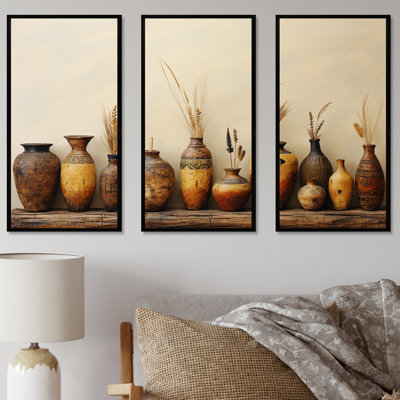Art mural brun, formation de poterie minimaliste