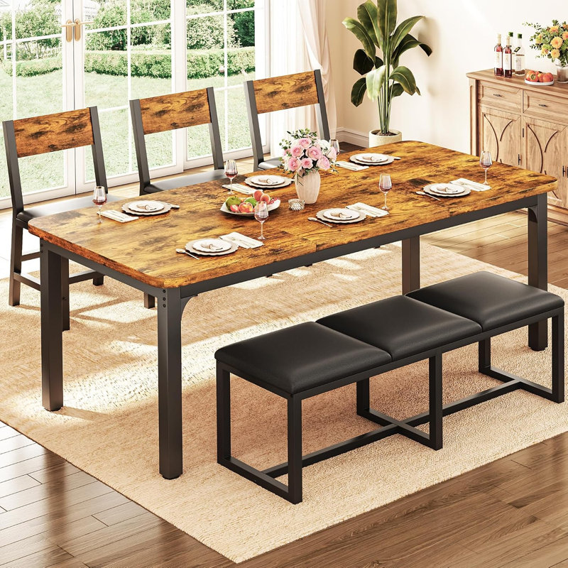 Ensemble de salle à manger 5 pièces avec banc en PU et 3 chaises pour 4 à 6 personnes, 5-Piece(1 Bench & 3 Chairs)
