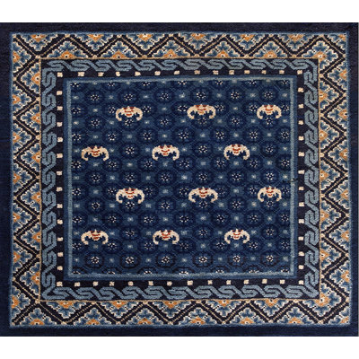 Antique Square Shape Navy Blue Color Chinese Bats Ningxia Rug