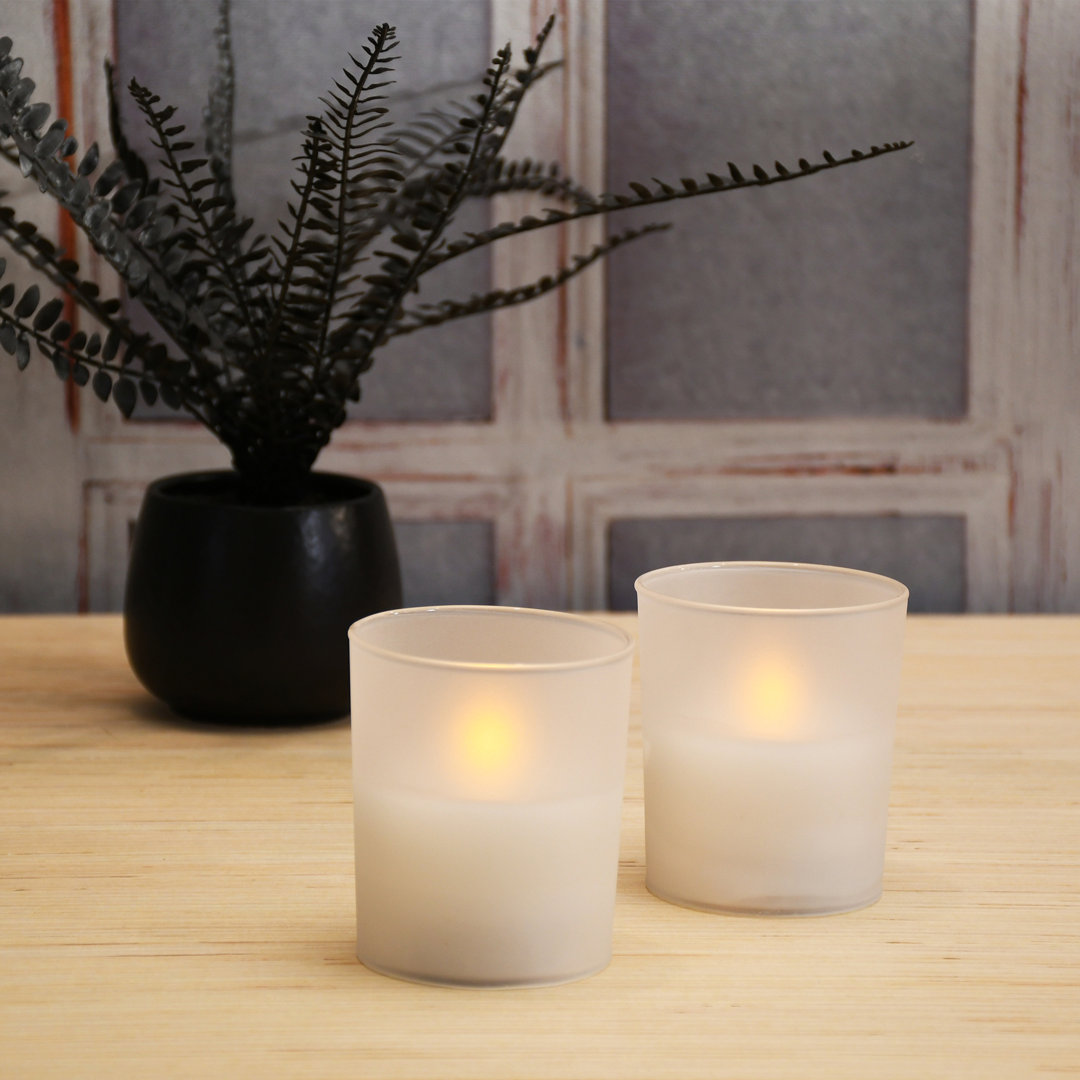 Battery Operated LED Glass Candles with Flickering Flame, Frosted - 2 Piece (Set of 2) Darby Home Co
