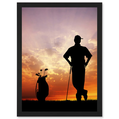 Sport Mock Photo Golf Golfer Silhouette Sunset - Single Picture Frame Print