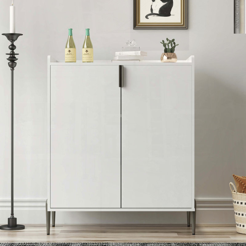 White Wine Bar Cabinet with Storage, White