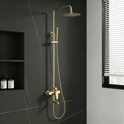 Système de douche à pluie à fixation murale 10 po avec douchette à main, or brossé