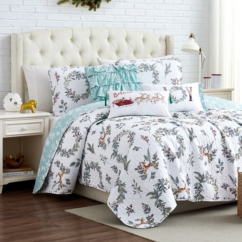 Ensemble de courtepointe réversible en microfibre Happy Holiday, Courtepointe très grand + 3 coussins standards