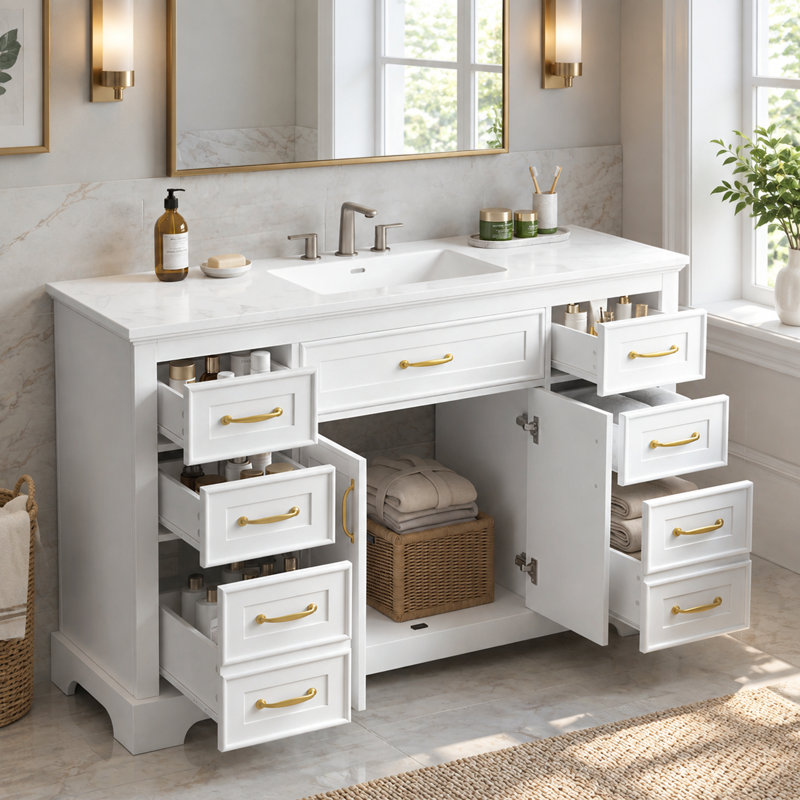 Meuble-lavabo autoportant de 47,8 pouces avec lavabo et 6 tiroirs