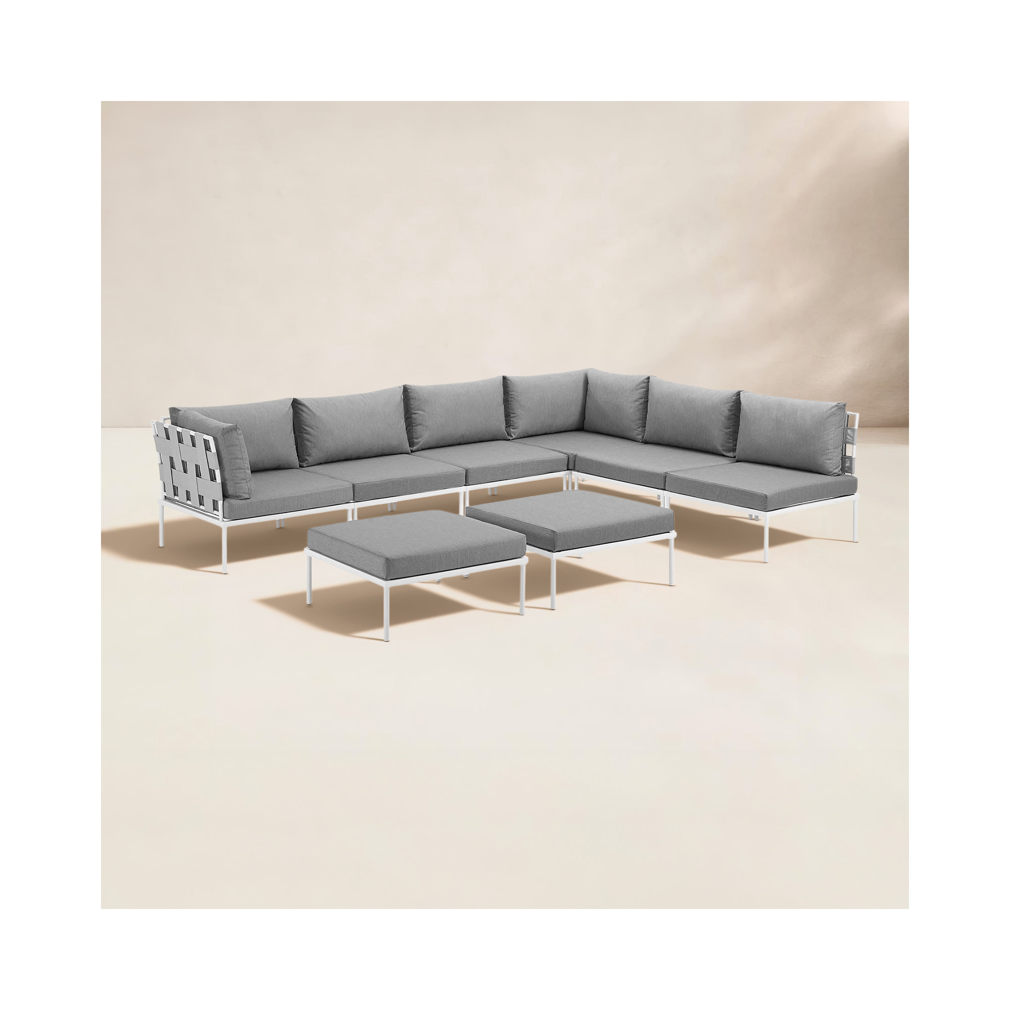 Harmony 8-piece Outdoor Patio Aluminum Sectional Sofa Set, Gray