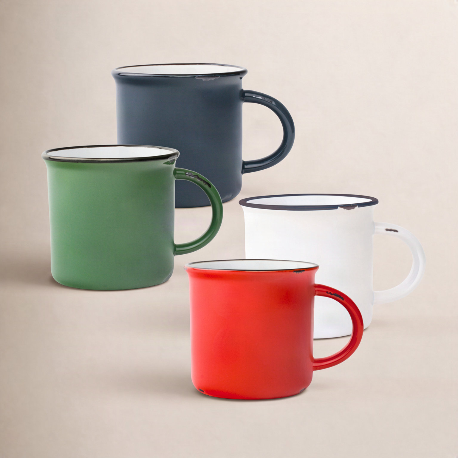 Tinware Stoneware Mug, Red/White/Green/Black