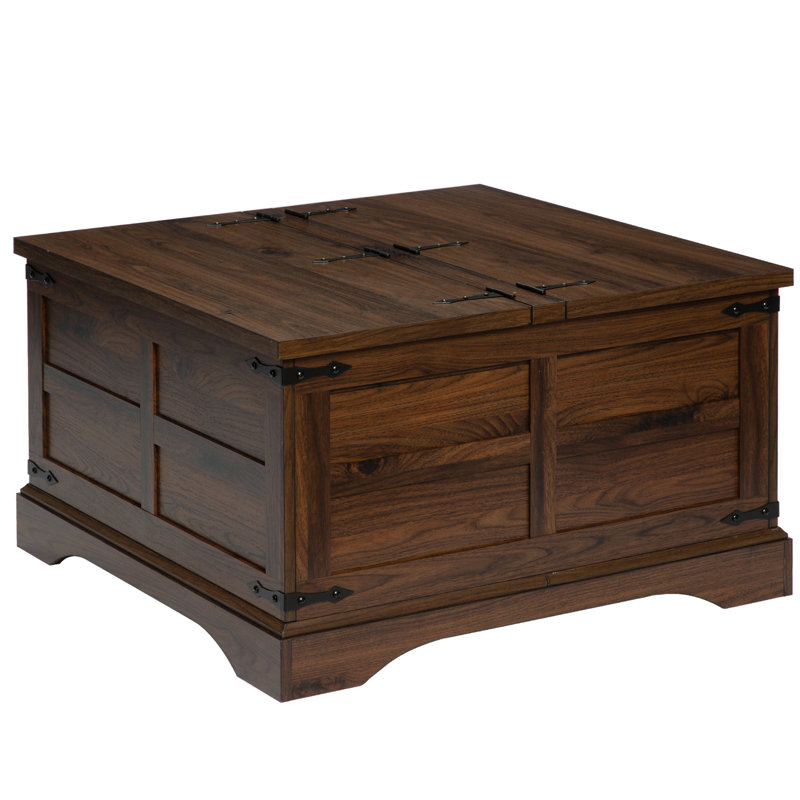 Curnow 31.5"W Square Farmhouse Storage Coffee Table with Hinged Lift Top for Living Room, Brown Wood
