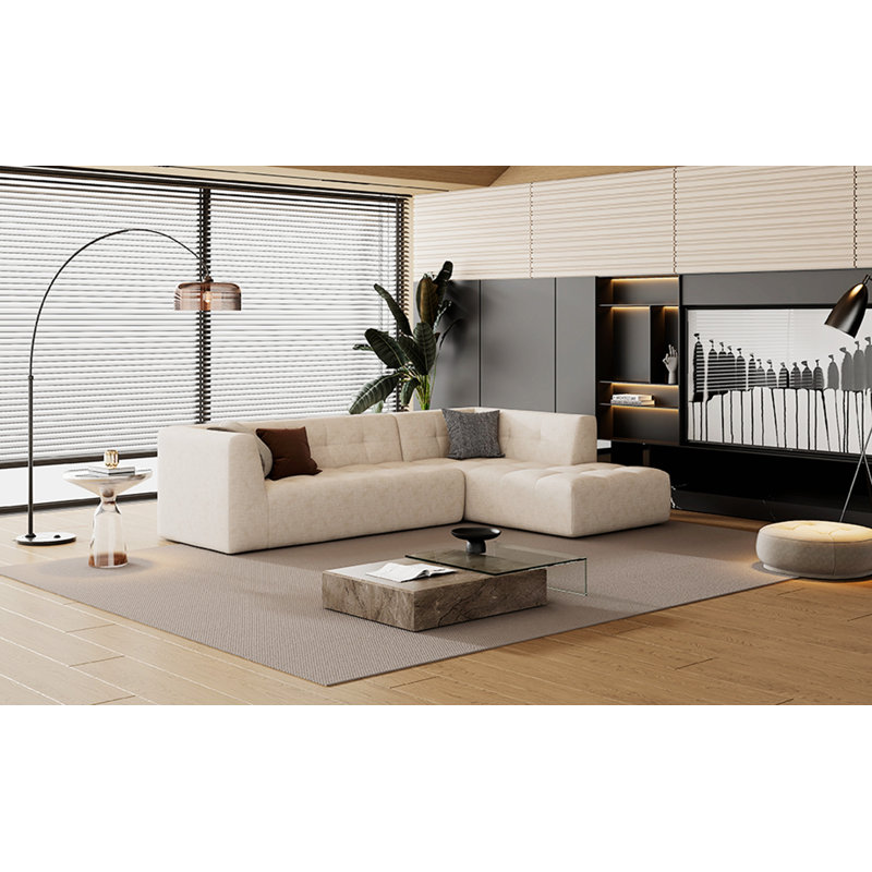 Canapé modulaire 2 pièces rembourré, Tissu sergé beige en polyester