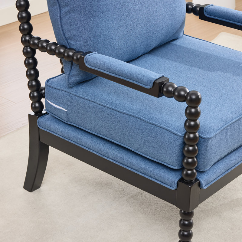 Accent Chair With Turned Wood And Solid Frame, Navy