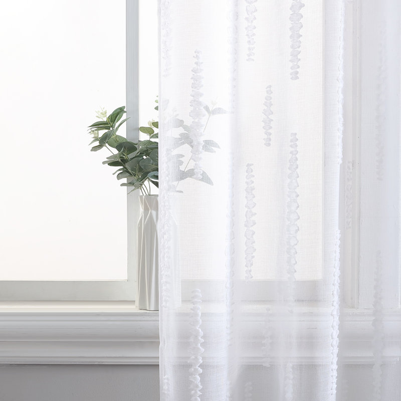 White Sheer Polyester Rod Pocket Window Curtain Panels, 84" Length