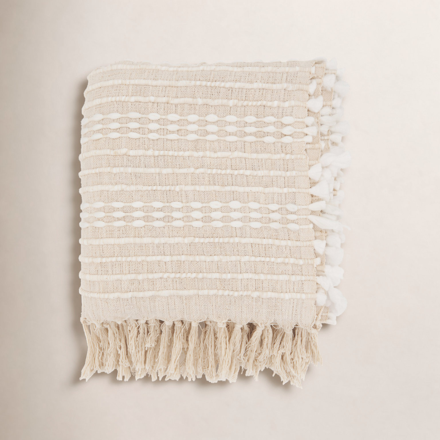 Cotton Blend Hand Woven Throw Blanket, Natural