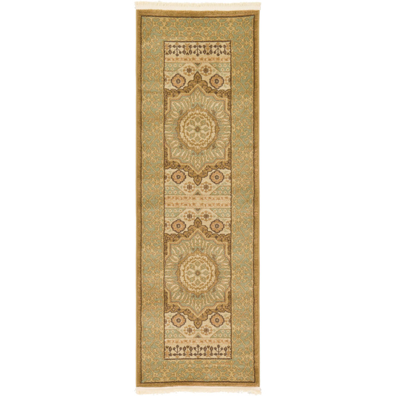 Tapis oriental crème / vert Ophelia, Tapis de couloir 2 pi x 6 pi 1 po