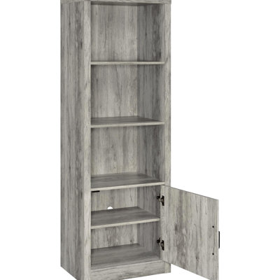 Driftwood - Finished 3 Shelf Tower For Corner Storage In Living Zones, Adjustable Feature Up, Engineered Wood Construction Standardization Grey Media Functional Contemporary Home Settings, Closed