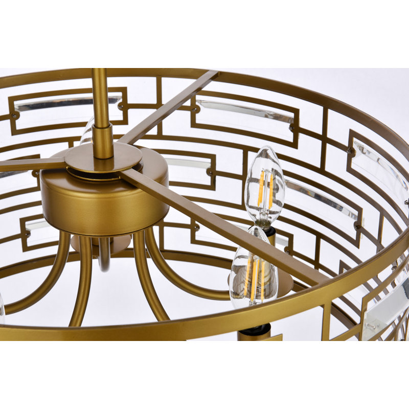 Lustre tambour 5 lumières Sybil, H 75 po x l 18,5 po x P 18,5 po, Laiton