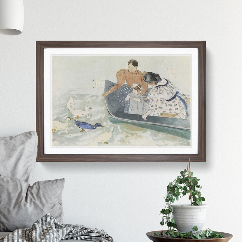 Feeding the Ducks by Mary Cassatt - Picture Frame Painting, 48cm H x 65cm W x 2cm D, Walnut Framed