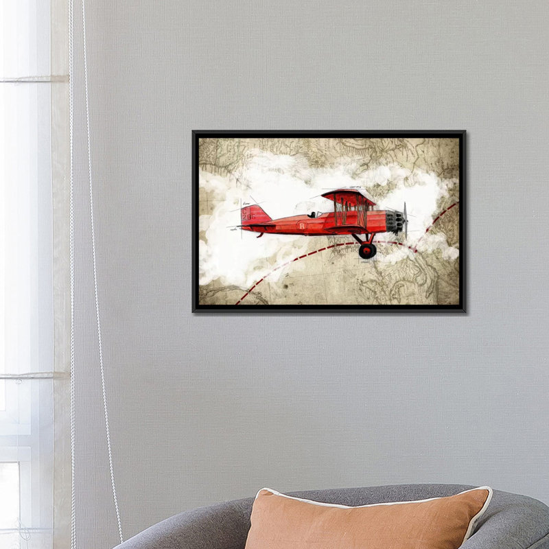 «Biplane III», impression sur toile, H 18 po x l 26 po x P 1,5 po, Toile avec cadre noir, Pas de tapis