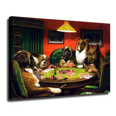 Dogs Playing Poker Posters Animal Game Canvas Wall Art Framed Ready to Hang Living Room Bedroom Home Decor