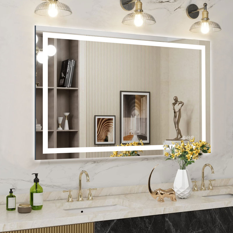 LED Mirror Dimmable Vanity Mirror with Defog, 3-Colour Temperature LED Mirror with Frontlit & Backlit, 30" x 48", Rectangle