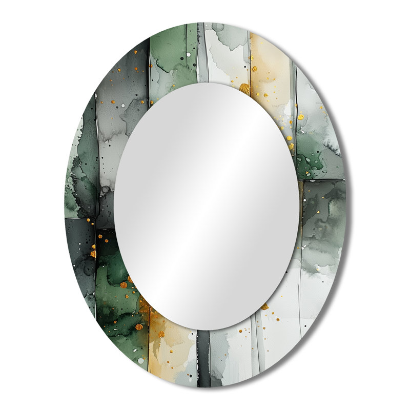 Gold Green Ethereal Optical Currents II - Green Oval Wall Mirror Decor, 43" x 33"