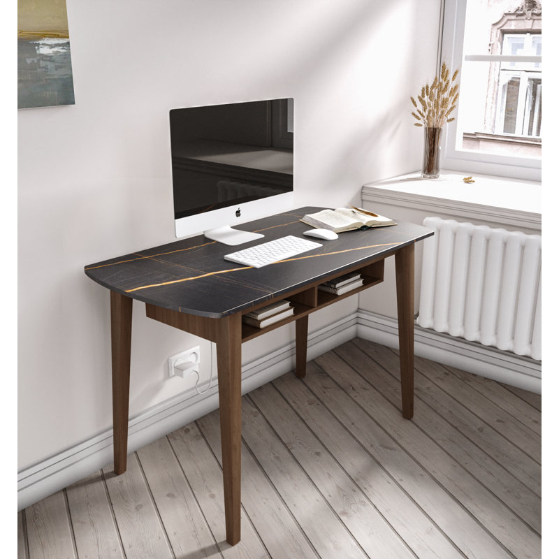 Vivan Solid Wood Writing Desk, Black/Brown