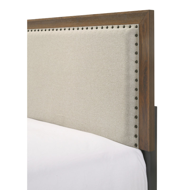 Lit simple avec tête de lit tapissier style cerisier brun, Lit simple, Brun