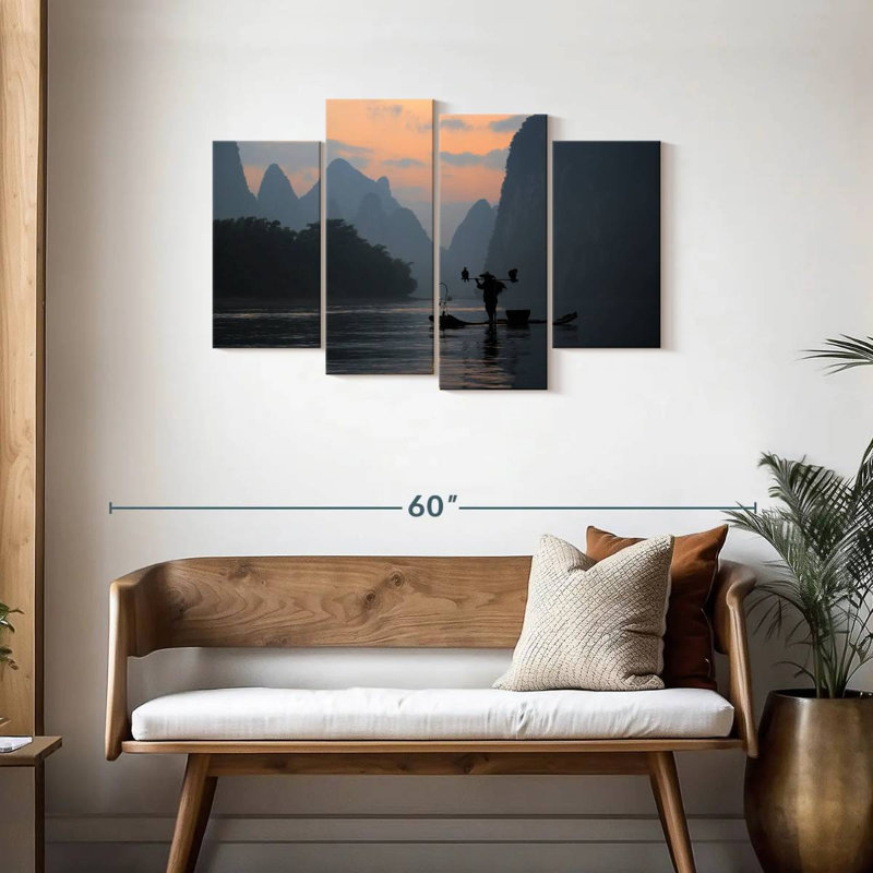 Li River, pêche au crépuscule, H 27 po x l 43 po