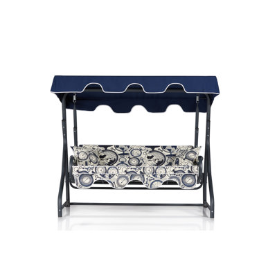 Reinhard Modern Garden Double Swing Chair, 100% Metal Frame, 67.0 x 65.0 x 43.3 Inches | 100% Polyester Easy Clean Fabric, 18 DNS Foam Cushions (2 Pieces) | Stylish & Durable Outdoor Seating for Relaxation