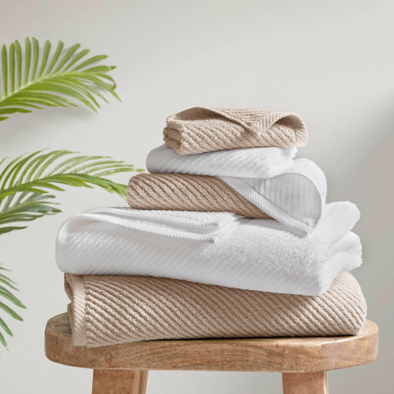 6-Piece 100% Cotton Quick Dry Diagonal Ribbed 6Pcs Washcloths Set, Beige