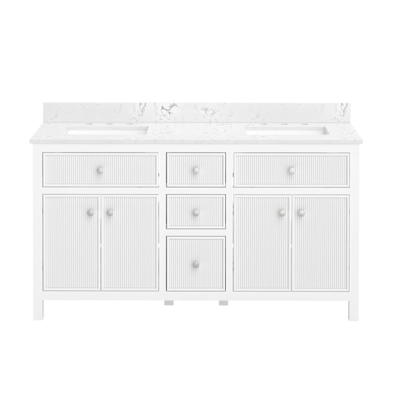Meuble-lavabo double 60 po en bois massif avec plateau, 60"