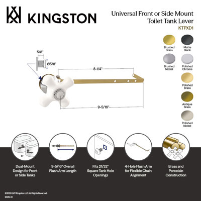 Levier de réservoir de toilette universel à fixation frontale ou latérale Kingston Brass Kingston