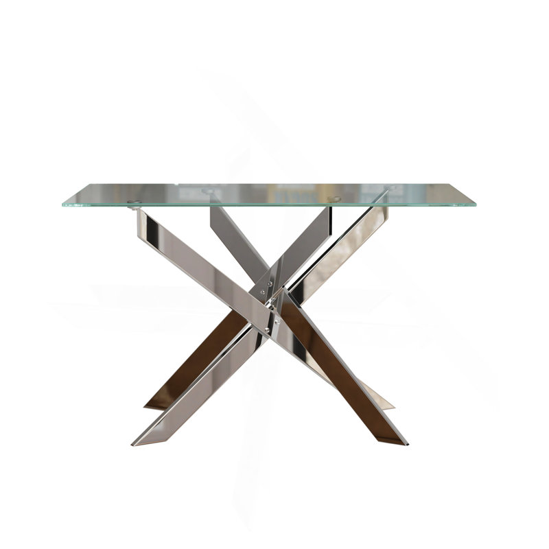 Table de salle à manger moderne en verre trempé Table de salle à manger rectangulaire en verre transparent
