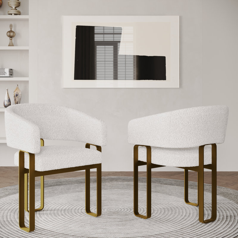 Chaises d'appoint de salle à manger avec accoudoirs Boucle Barrel, Laiton, Blanc