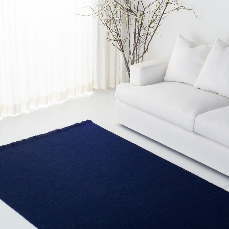 Handmade Navy Wool Rectangular 4' x 6' Rug