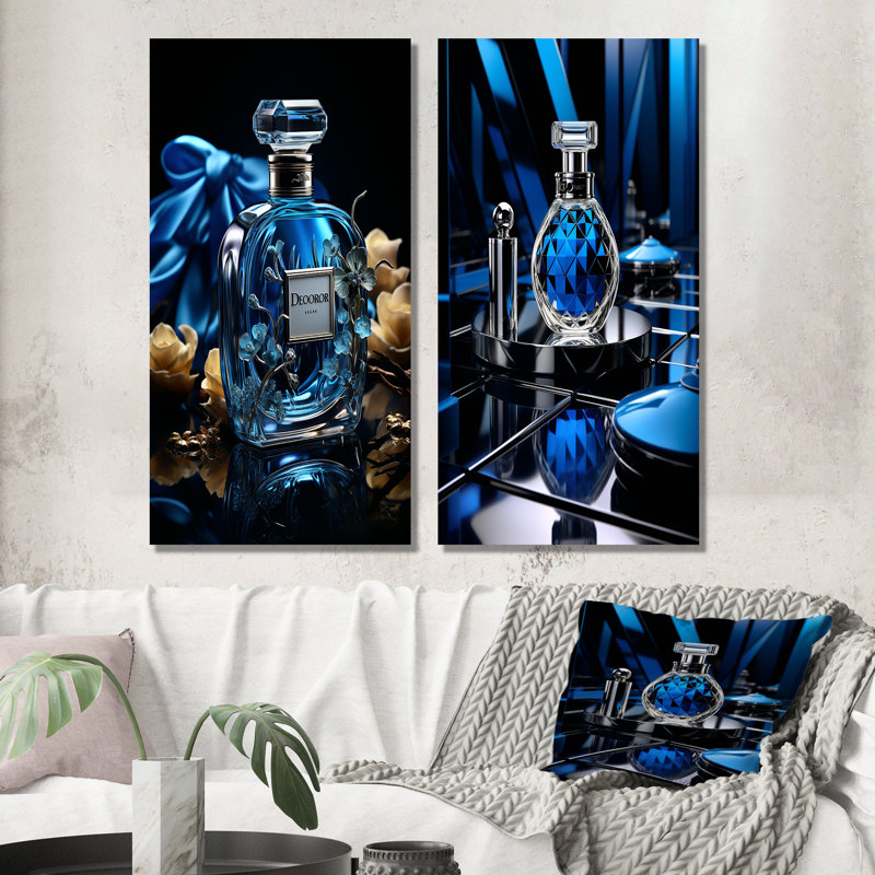 «Fashion Blue Perfume Delight» - 2 pièces, Toile tendue, H 40 po x l 40 po