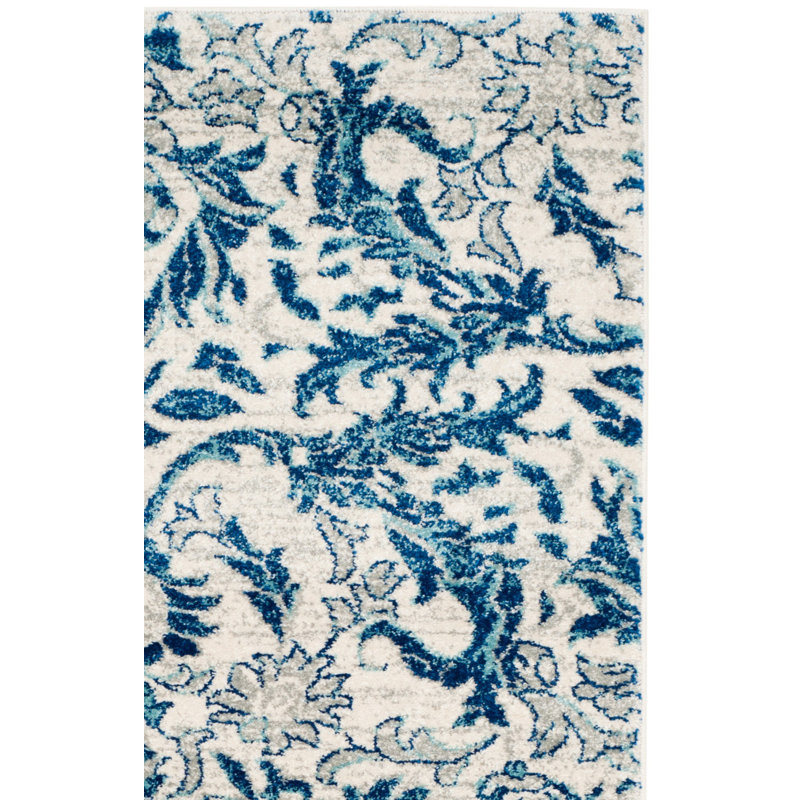 Tapis à motif floral ivoire / bleu Alessia, Rectangle 11 pi x 15 pi