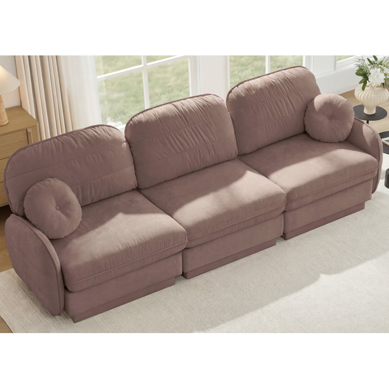 Canapé 105 po en chenille de 105 po Cloud, coussins ronds et coussins de dossier matelassés exquis, pieds de cadre de base encastrés, assise de conception ergonomique, assemblage facile, canapé de siège profond pour le salon