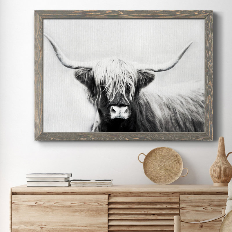 Highland Longhorn - Cadre flottant, reproduction de photo sur toile, H 31,5 po x l 23,5 po x P 1,5 po, Toile avec cadre gris