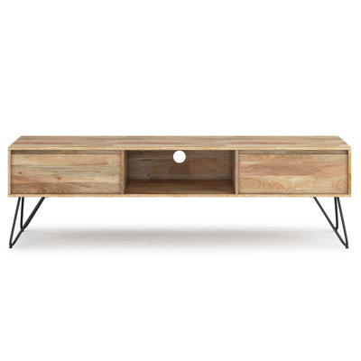 68"W Solid Mango Wood Industrial TV Stand for TVs up to 75" with 2 Drawers and Open Shelf
