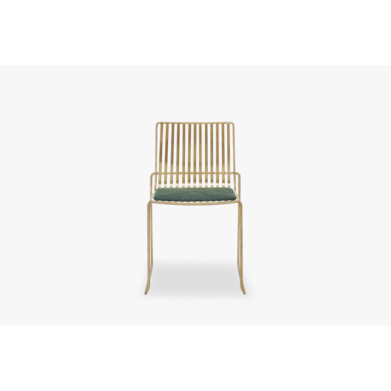 Ariss 116.84cm H Polyester Blend Upholstered Slat Back Side Chair in Grey, Green, Brass