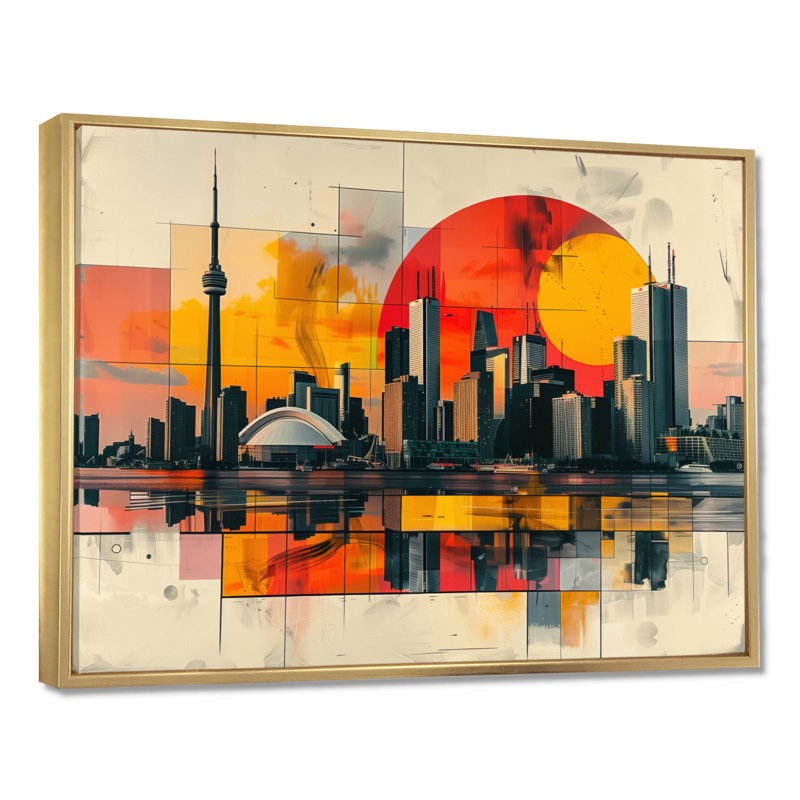 Ylan - City Toronto, art mural, Cadre flottant doré, H 24 po x l 32 po x P 1 po