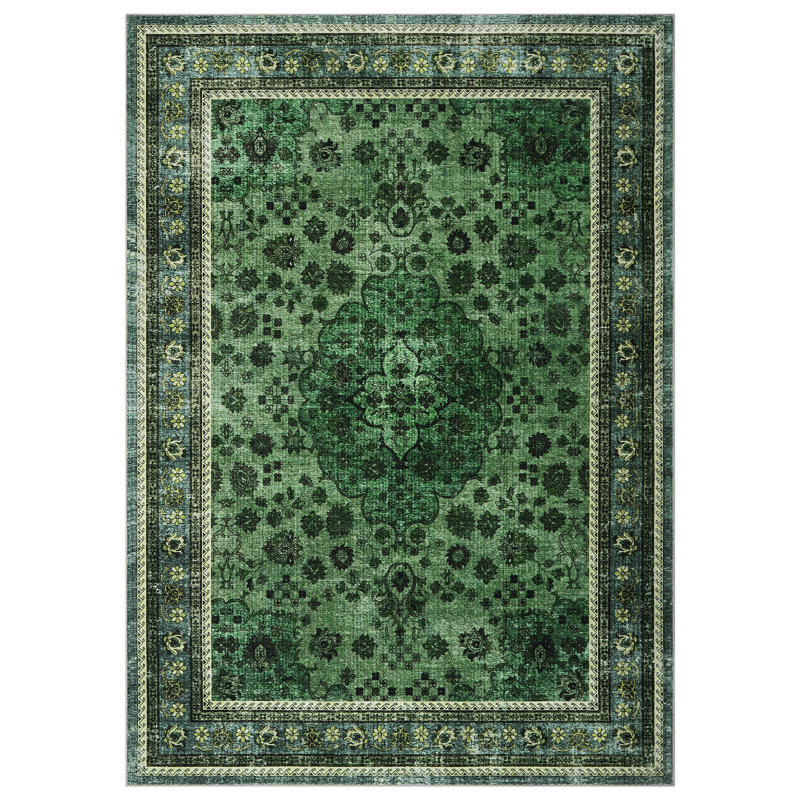 Vintage Washable Area Rug – Modern Low-Pile Soft Carpet, Non-Slip & Collapsible, Spot Resistant Floor Mat for Living Room & Bedroom, Indoor Outdoor,