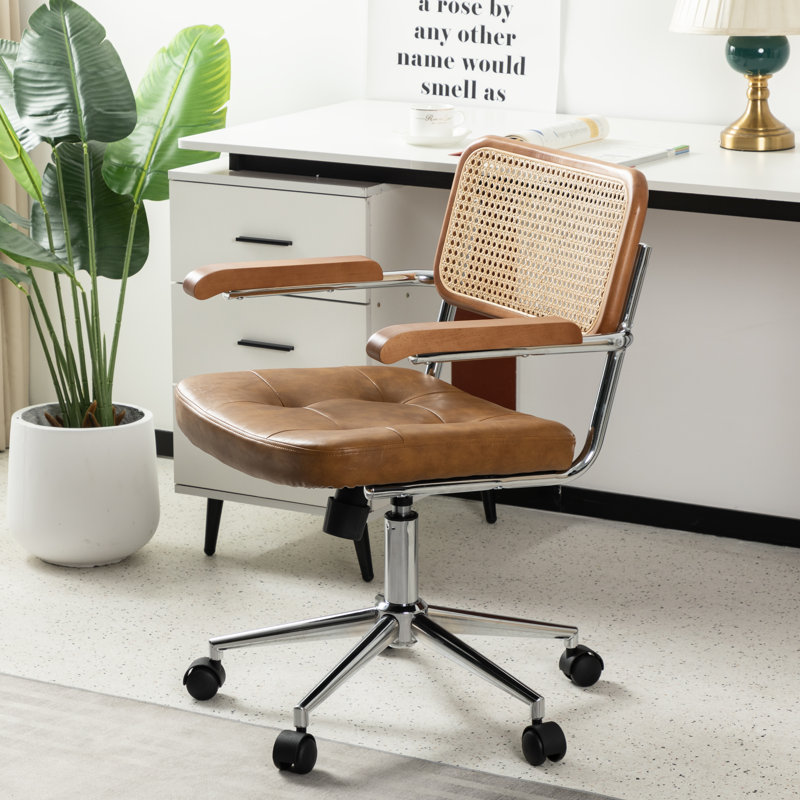 Carli Rattan Leather Office Chair, Brown