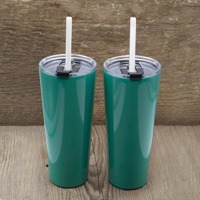 Bright Blue 24 oz Stainless Steel Insulated Travel Tumblers with Straws
