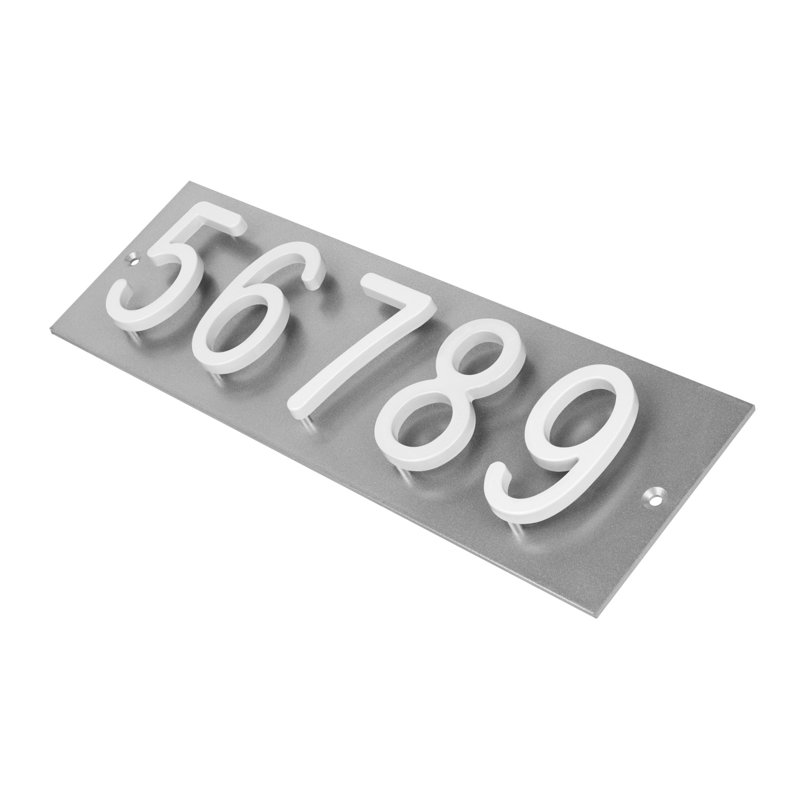 Plaque d'adresse horizontale Amgo Floating Modern, Blanc, Argent, Oui
