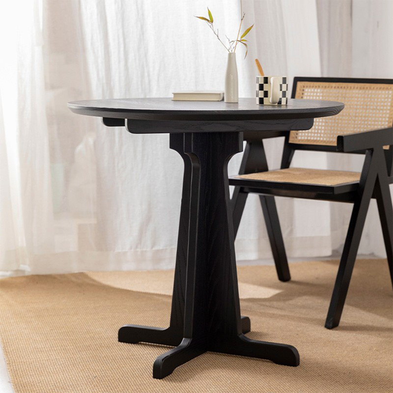 Table de salle à manger ronde noire en bois massif, H 29,53 po x L 35,43 po x l 35,43 po, Noir