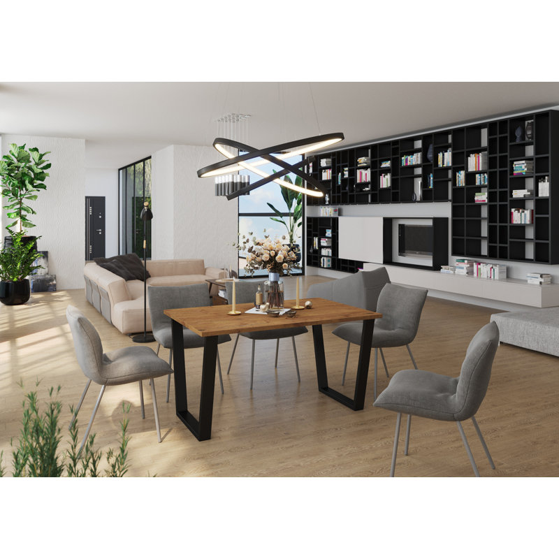 Edlynn Rectangular Dining Table with Steel Base, 75cm H x 138cm L x 90cm W, Brown