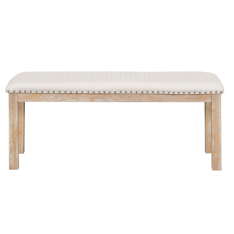 Farmhouse 6-Piece Extendable Dining Table Set – 82" Table with 2 Removable Leaves, Upholstered Chairs & Bench, Natural+Beige Cushion