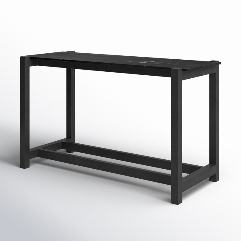 Scout Bar Table, 36”H x 70”L x 26”W, Polished Black Marble/Worn Black Mango